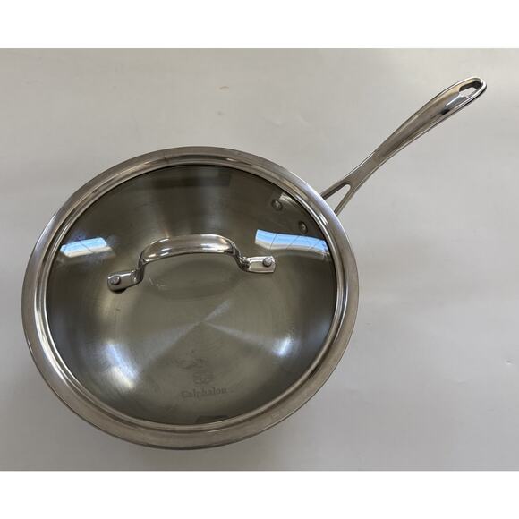 CALPHALON Stainless Steel Chef's Pan 143 Sautepan 3 Quart 2.8L Lid Included - Picture 2 of 10